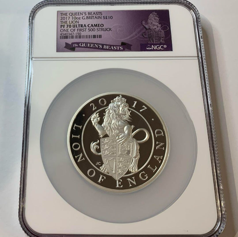 2017 クイーンズビースト イングランドのライオン 10oz銀貨 NGC PF70UC 