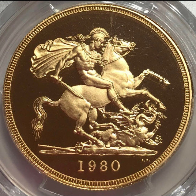 準最高鑑定】1980年 ヤングエリザベス 5ポンド 金貨 PCGS PR69DCAM 