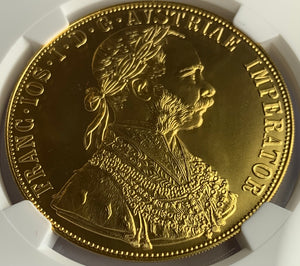 【準最高鑑定】オーストリア 1915 フランツ・ヨーゼフ1世 4ダカット金貨 リストライク NGC MS69 （CRIコインカード付）