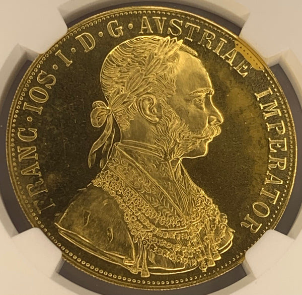 24/4/16【準最高鑑定】オーストリア 1915 フランツ・ヨーゼフ1世 4ダカット金貨 リストライク NGC MS69