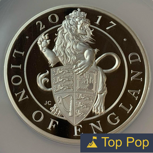 【最高鑑定】2017 クイーンズビースト　イングランドのライオン　10oz銀貨　NGC PF70UC （CRIコインカード付）