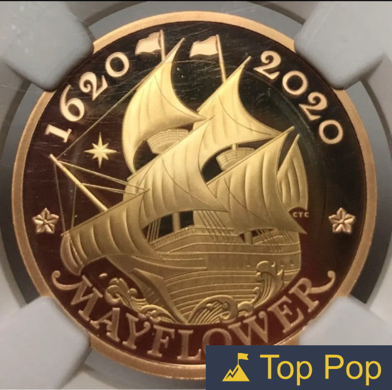 【最高鑑定】2020年　グレートブリテン　メイフラワー号400周年　1/2オンス金貨　NGC PF70 箱付