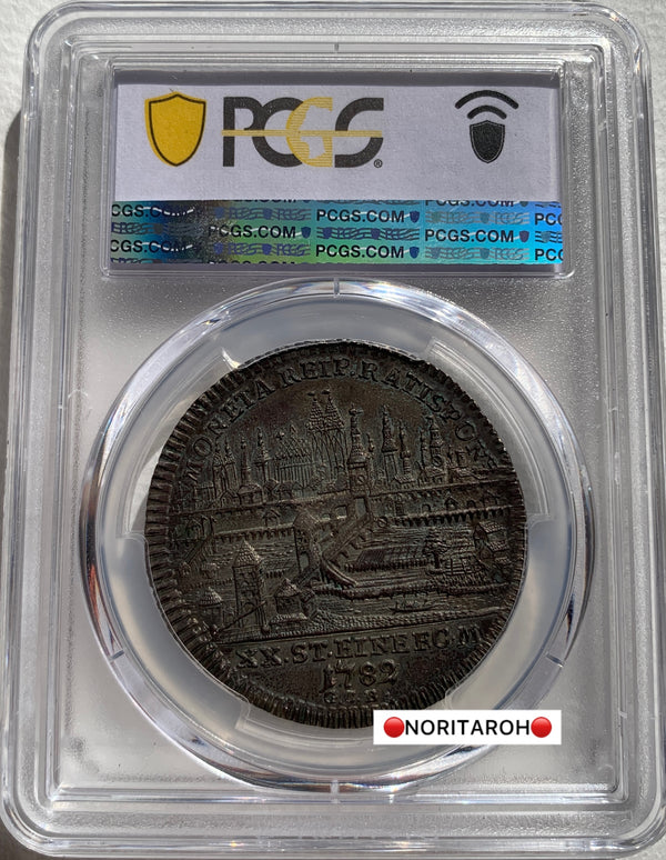 【唯一最高鑑定】1782年-GCB　レゲンスブルグ　KM-444 都市景観　1/2ターラー銀貨   MS63　PCGS