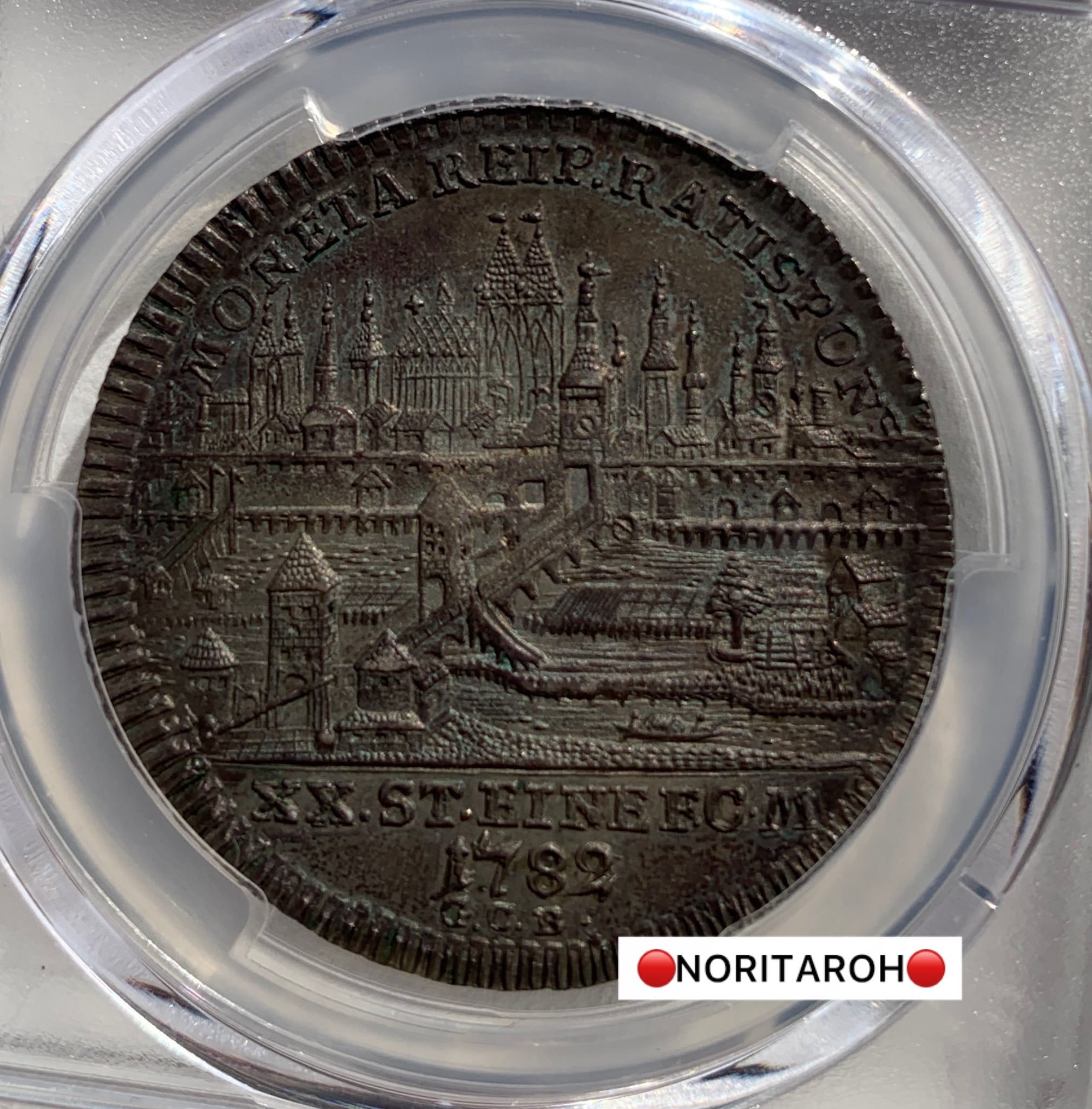 【唯一最高鑑定】1782年-GCB　レゲンスブルグ　KM-444 都市景観　1/2ターラー銀貨   MS63　PCGS