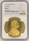 24/4/16【準最高鑑定】オーストリア 1915 フランツ・ヨーゼフ1世 4ダカット金貨 リストライク NGC MS69