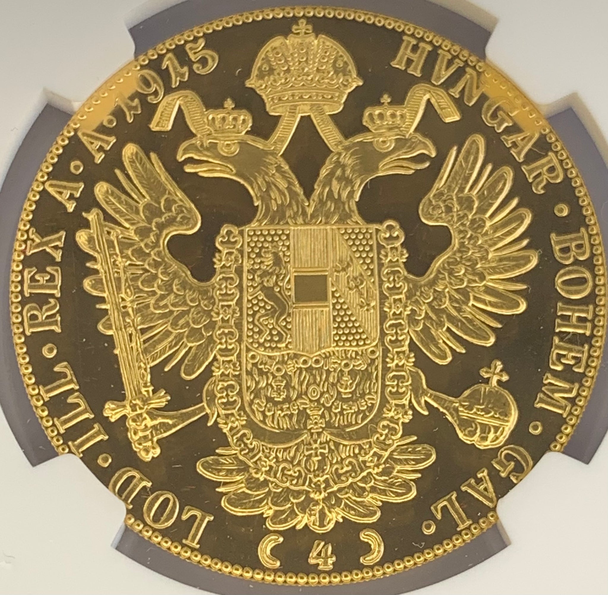 【最高鑑定】オーストリア 1915 フランツ・ヨーゼフ1世 4ダカット金貨 リストライク NGC MS70（CRIコインカード付）