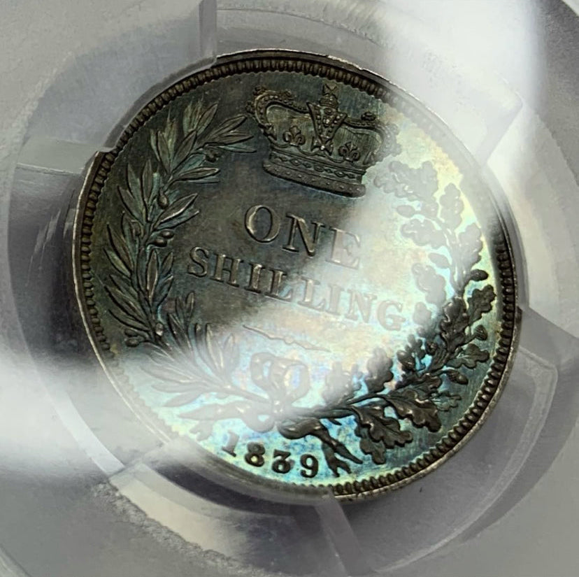 ★24/6/14【唯一最高鑑定】イギリス　1839年　ONE SHILLNG W.W. （ウィリアム・ワイオン）Plain Edge 銀貨　PCGS PR65CAM