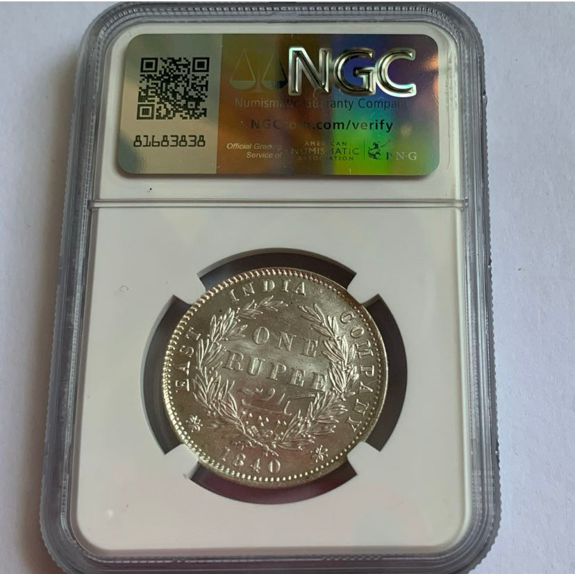 24/9/19 1840年（B&C）英領インド ヴィクトリア1ルピー銀貨　NGC MS63