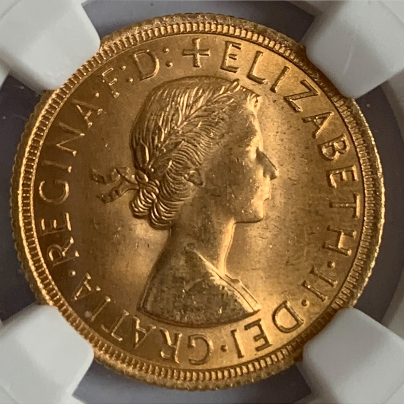 【準最高鑑定】1966年　イギリス　ヤングヤングエリザベス　ソブリン金貨　NGC MS65