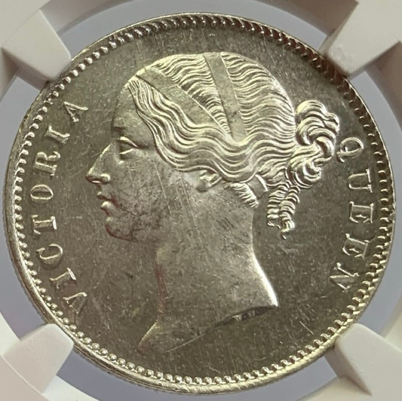 24/9/19 1840年（B&C）英領インド ヴィクトリア1ルピー銀貨　NGC MS63