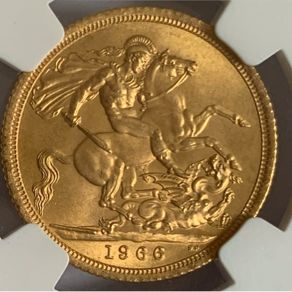 【準最高鑑定】1966年　イギリス　ヤングヤングエリザベス　ソブリン金貨　NGC MS65