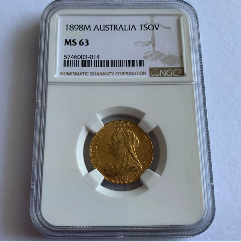 【準最高鑑定】1898年　オーストラリア　ヴィクトリア ベールヘッド　ソブリン金貨　NGC MS63