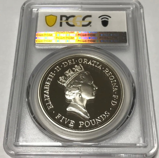 23/10/28 1990年　QUEEN MOTHER 90周年　銀貨　PCGS PF70 箱付