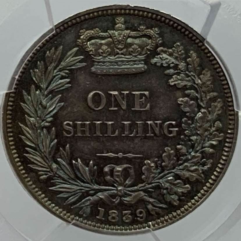 24/6/14【唯一最高鑑定】イギリス　1839年　ONE SHILLNG W.W. （ウィリアム・ワイオン）Plain Edge 銀貨　PCGS PR65CAM