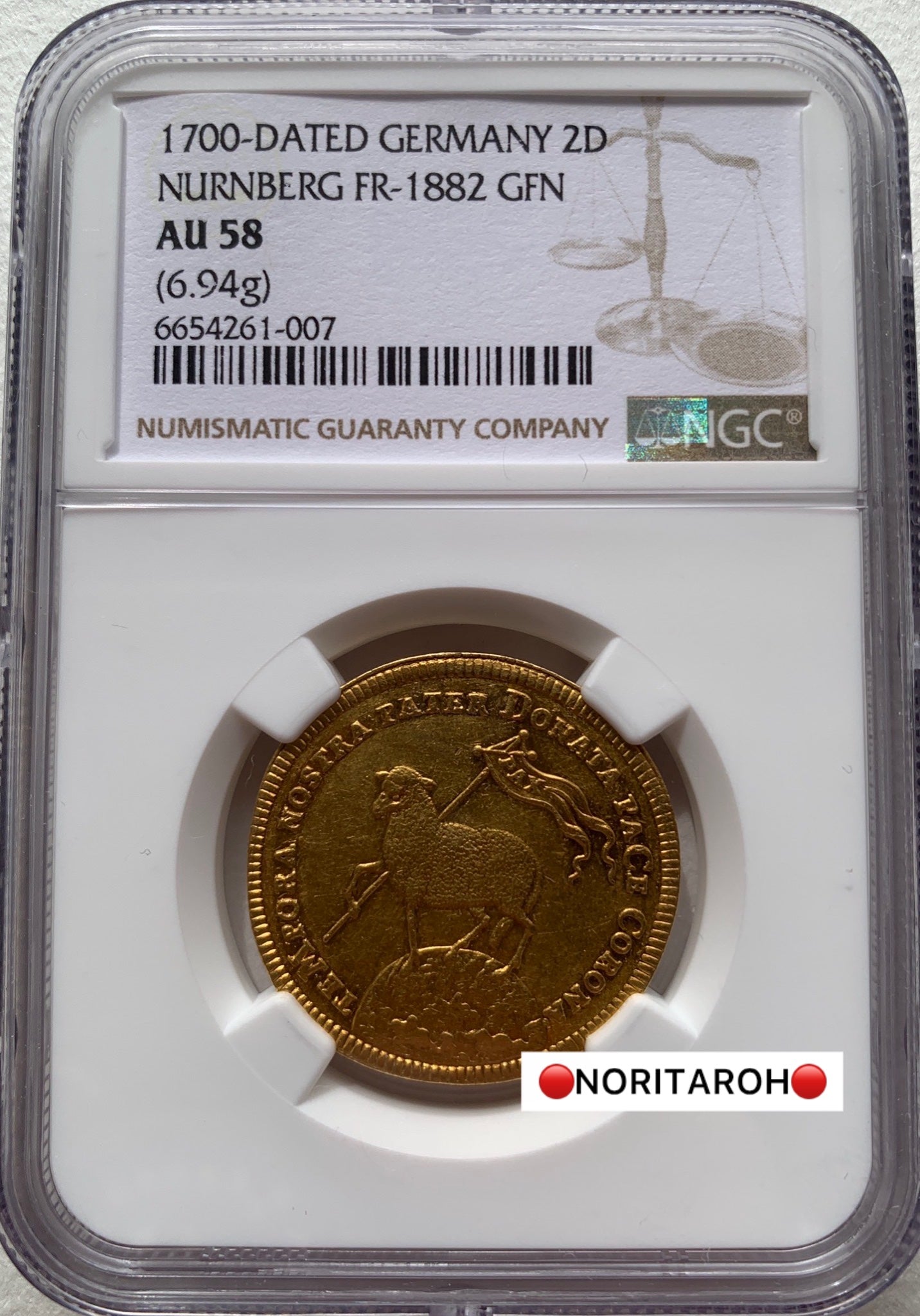 【委託販売2026】ドイツ　2ダカット　ニュルンベルグ　FR-1882 GFN AU58 NGC