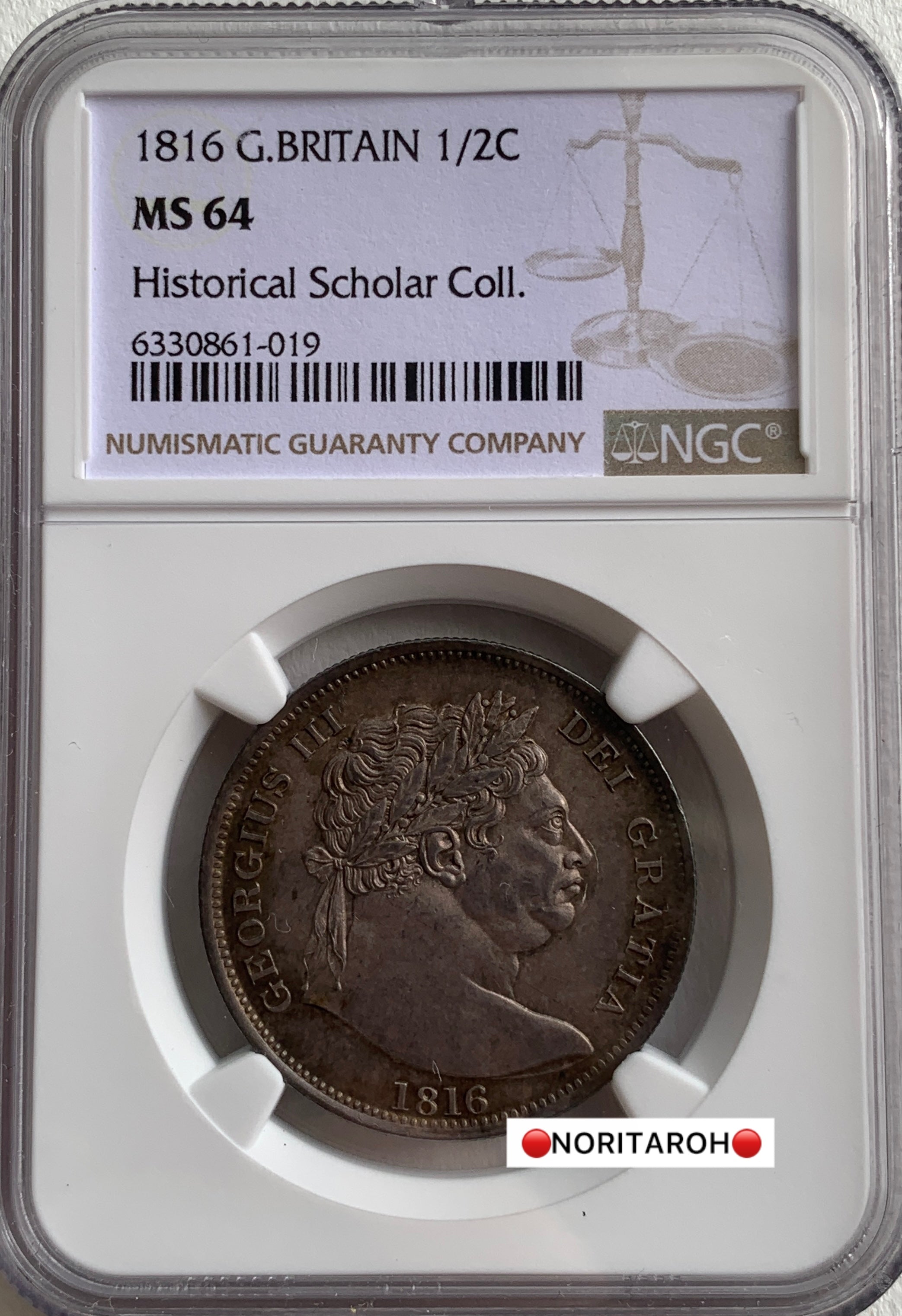 【高鑑定】1816年　イギリス　1/2クラウン　Historical Sholar Coll. MS64 NGC